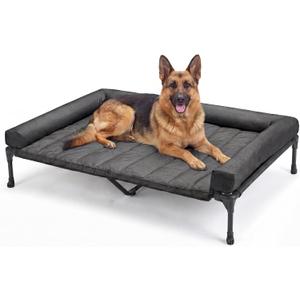 Veehoo Cooling Elevated Dog Bed Add Removable Waterproof Bolster Cushion Mat, Raised Pet Cot with Breathable Teslin Mesh, No-Slip Feet, Dog Couch Bed for Indoor Outdoor, 53 inches, Black