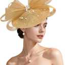 Kgromfy Tea Party Hat for Women Fascinator Hat Elegant Church Hats Wedding Headband Luxury Fancy Hat Lady Headwear for Derby Cocktail Dress Up Party Formal Events M27-Khaki