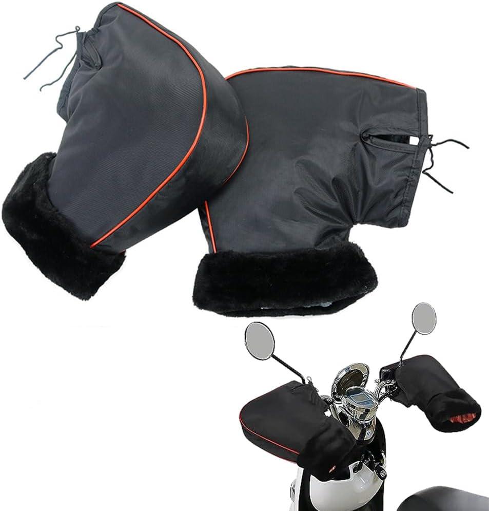Motorcycle Handlebar Muffs Gloves Waterproof Thick Motorbike Grip Handlebar Gloves Winter Scooter Bike Cycling Gloves Windproof Motorcycle Mittens Hand Warmer for Motorcycles Scooters Bike Snowmobiles (Faux fur cuff muffs)
