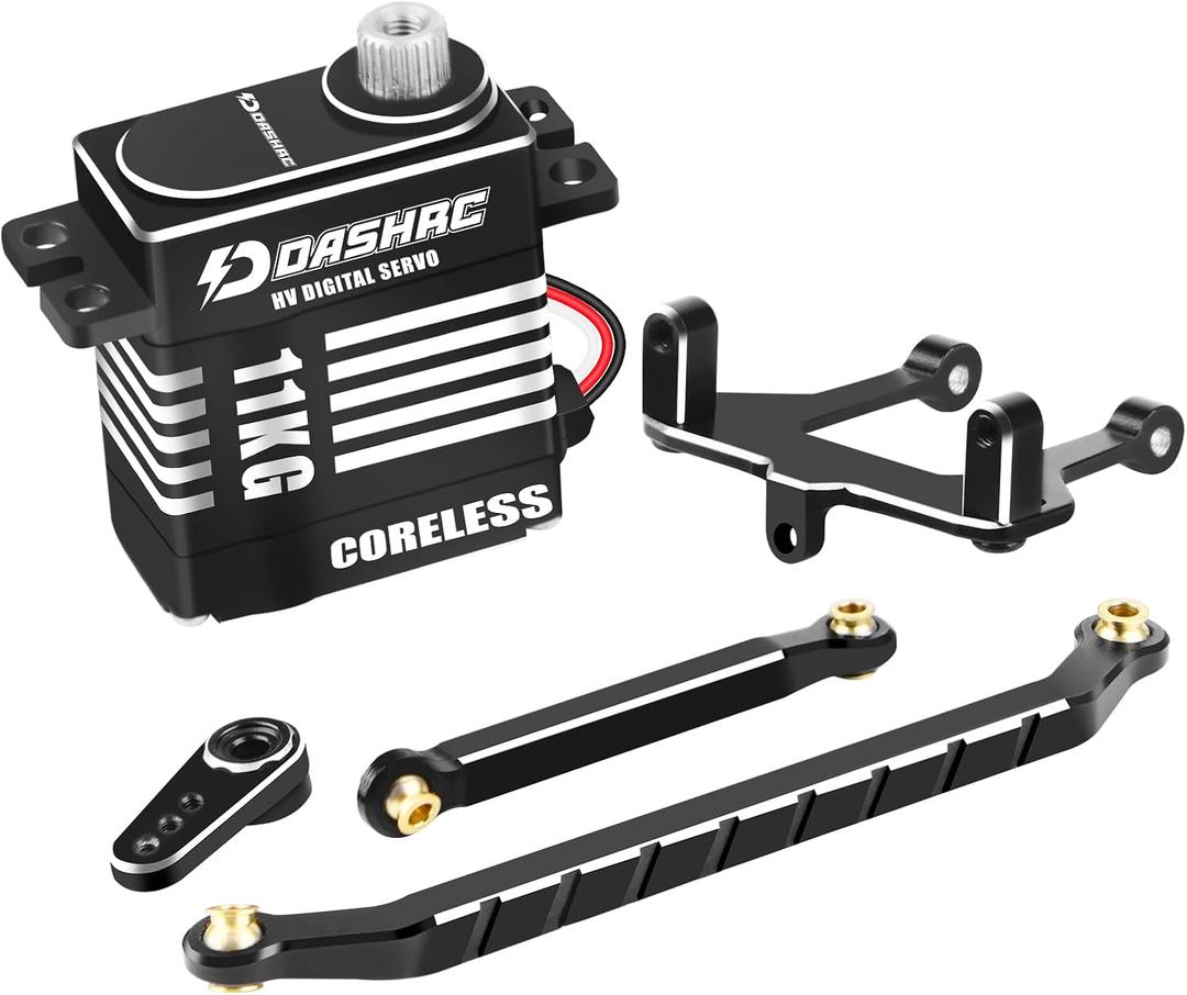 RC 11KG Digital Servo, High-Torque Metal Gear Coreless Motor Set for 1/18 RC Crawler Redcat Ascent-18 Upgrades Parts, Servo Mount Horn Steering Links Incuded (Black)