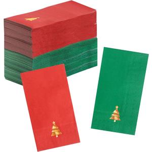 100 PK Gold Christmas Paper Guest Napkins 3-ply Disposable Dinner Napkins Christmas Guest Towels Disposable Bathroom Xms Tree Napkins Guest Hand Towel for Party Supplies