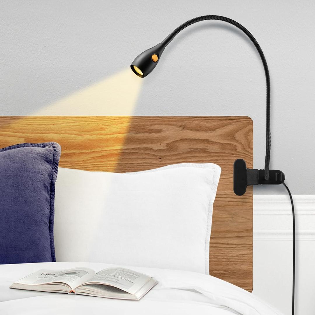 acegoo Minimalist Reading Light for Bed Headboard Dimmable Book Light Clip on Lamp with USB-C Adapter, Flexible Neck & Handy Lamp Head Switch, CRI 95+