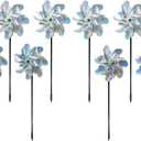 BIRD BLINDER 8-Pack Bird Deterrents for Outside - Reflective Pin Wheels for Garden and Yard - 7 x 19 in Holographic Windmills for The Yard Garden - Durable Outdoor Bird Deterrent Spinners - Silver