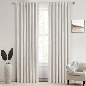Drapes 84 Inch Length 2 Panels Set for Bedroom Aesthetic,100% Blackout Cute Curtains for Nursery Weather Curtains Thermal Insulated Energy Efficient Cotton Linen Blend Back Tab Pleated Cream Beige (Birch)