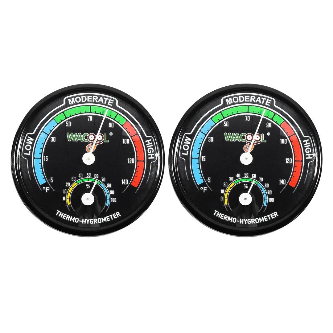 WACOOL Mini Analog Thermometer Hygrometer 2 Pack, Dial Temperature Humidity Gauge Terrarium Thermometer Celsius and Fahrenheit, Night Luminous