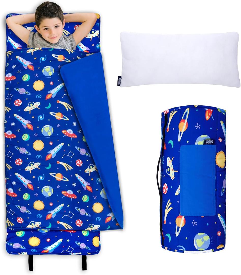 Wildkin Kids Original Nap Mat Cozy Kids Sleep Mat with Pillow, Ideal for School & Travel - Out of This World