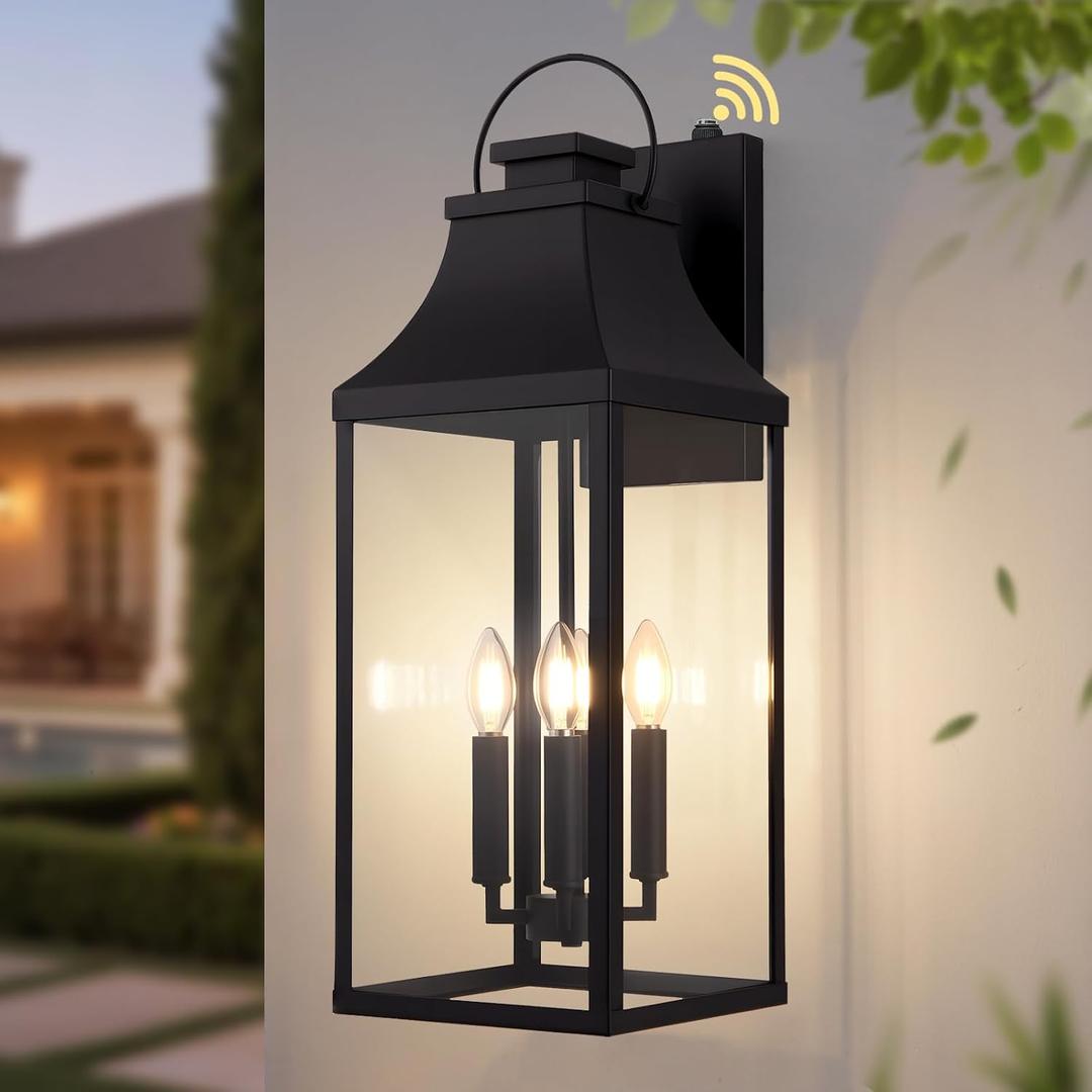 25'' Dusk Dawn Outdoor Wall Light, Large Black Exterior Porch Light Fixture