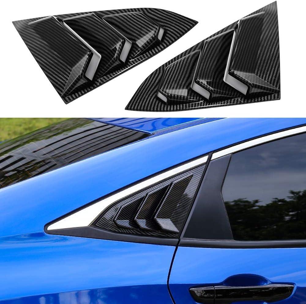 Thenice for 10th Gen Civic Rear Side Window Louvers Racing Style Triangular Window Glass Blinds Compatible with Honda Civic Sedan 2021 2020 2019 2018 2017 2016 -Carbon Fiber