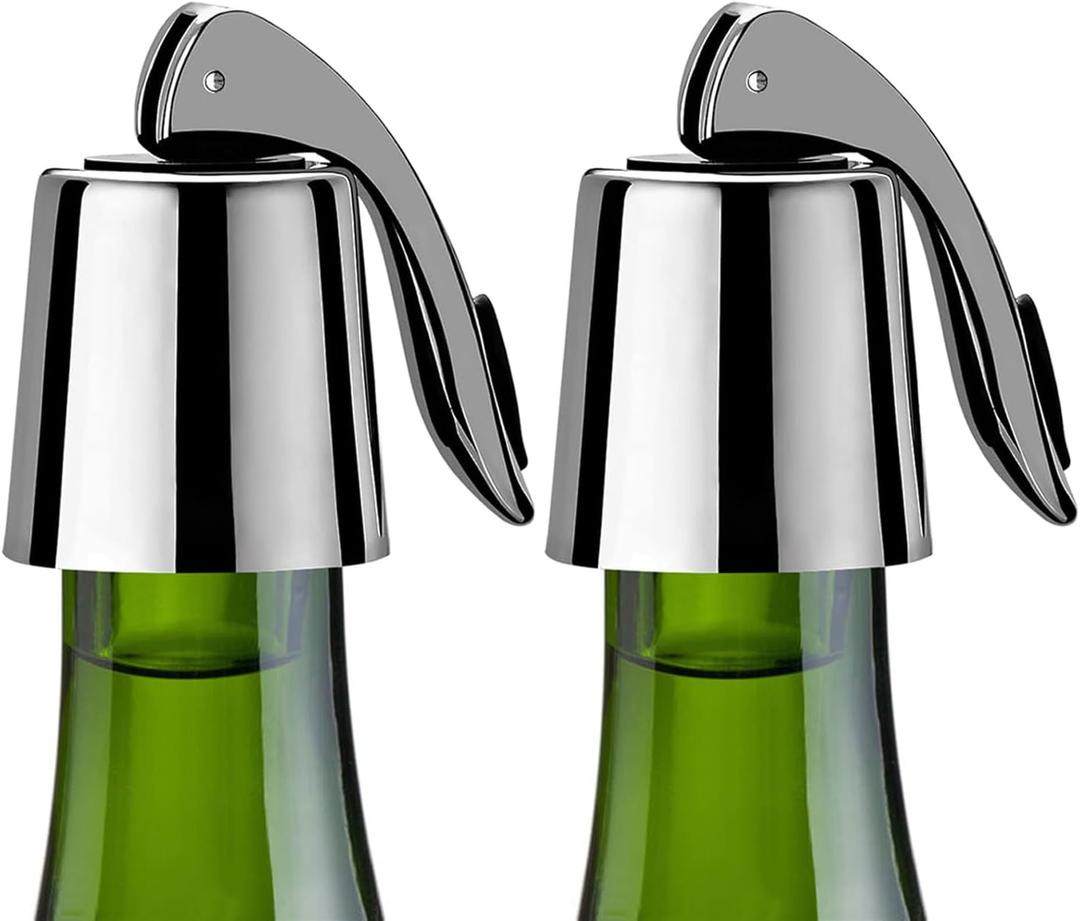 Pafusen Wine Stoppers Set of 2, Stainless Steel Wine Bottle Stopper with Silicone Seal, Reusable Wine Freshness Keep, Wine Saver Wine Bottle Sealer Stopper, Wine Accessories Gift (Polished) (Standard Stoppers-Pressed)