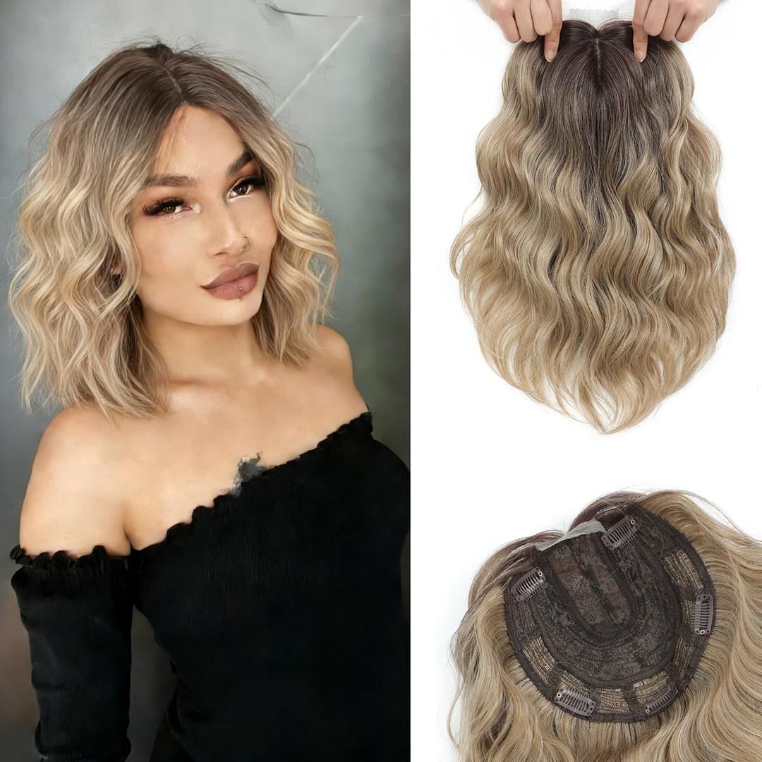 UDU 11inch Hair Topper for Women, Lightweight & Breathable Wiglet for Thinning Hair, Natural Look Volume Booster Hairpiece for White HairRoots Coverage, Ideal for Summer Wear (Ombre Blonde with Dark Root)