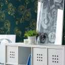 Safiyya 393"x17.3" Peel and Stick Wallpaper Gold and Teal Green Contact Paper Floral Wallpaper Self Adhesive Removable Wallpaper for Bedroom Covering Vinyl Rolls