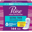 Poise Ultra Thin Incontinence Pads & Postpartum Pads for Bladder Leaks, 4 Drop Moderate Absorbency, Long Length, 144 Count