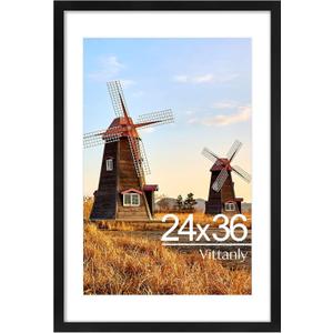 Vittanly 24x36 Picture Frame with Plexiglass - Large Black Poster Frame for Wall Display - Includes 20x30 Mat, Made of Durable PVC Design - Pack of 1