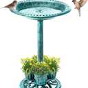 Demeyad Bird Bath for Outside with 4 Removable Flower Planters 28in Polyresin Lightweight Vintage Birdbath Stake Standing Bowl and Water Feeder Yard Gardan Decor Green