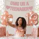 OMG UR A TEENAGER Banner, Pre-Strung 13th Birthday Decorations for Girls Glitter Rose Gold Teen Birthday Banner for 13 Year Old Party Favors Supplies