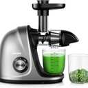 Jocuu Slow Masticating Juicer Machines with Soft Hard Modes Easy to Clean Quiet Motor & Reverse Function, Cold Press Juicer for Fruit & Vegetable, 90% Juice Yield, with Brush & Recipes (Grey) 