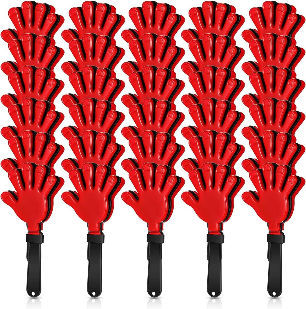 50 Pieces 7.5 Inch Black Red Hand Clappers Noise Makers Plastic Clappers Noisemakers for Birthday Party Sports Event Game Carnival Holiday Party Supplies