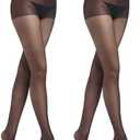 RubyRunk 2 Pack Sheer Tights for Women, Control Top Pantyhose, 15 Denier, run resistant black sheer tights reinforced toe (US, Alpha, Large, Regular, Regular, black)