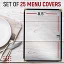 25 Restaurant Menu Covers 8.5'' x 11'', Double Stitched Single Pocket Menu Holder with Golden Corners, Clear Viewing Surfaces