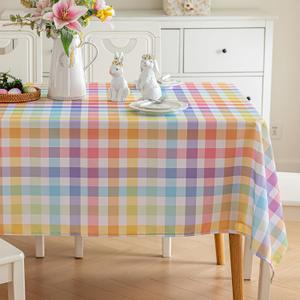 Joyfol Day Spring Easter Checkered Tablecloth, Waterproof Colorful Buffalo Plaid Table Cloths, Washable Rectangle Table Cover for Kitchen Party Dinner Tabletop Decoration (78 X 54 Inch)