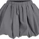 Women's Y2K Bubble Shorts Elastic High Waist Ruffle Shorts Summer Fashion Wide Leg Bloomers (Medium, Grey)