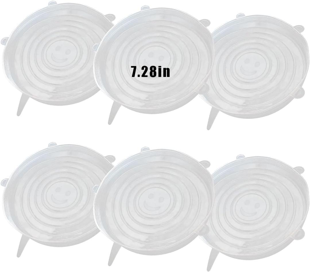 6 Pcs Silicone Stretch Lids Reusable and Durable Silicone Container Covers for Food Storage Expandable Bowl Covers Dishwasher & Freezer Safe (7.28in)