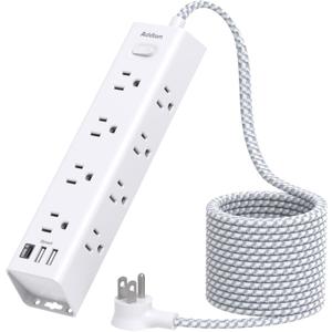 Surge Protector Power Strip - 10 FT Extension Cord, Power Strip with 12 Widely AC Outlet 3 USB, Flat Plug, Wall Mount Overload Protection, 1050J, Desk Charging Station for Home Office, ETL Listed (White)