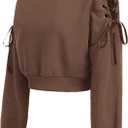 MakeMeChic Women's Cat Ear Hoodie Sweatshirt Lace Up Long Sleeve Y2k Cute Pullover Crop Tops Brown Small