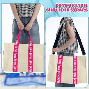 Locmeo Empty Mahjong Bag for Tiles 22x15x6 Inches Thickened Canvas Mahjong Carrying Tote Bag with Lining and Thicker Handle for Enthusiasts Women or Men Party Supplies, Case Only(White and Pink)