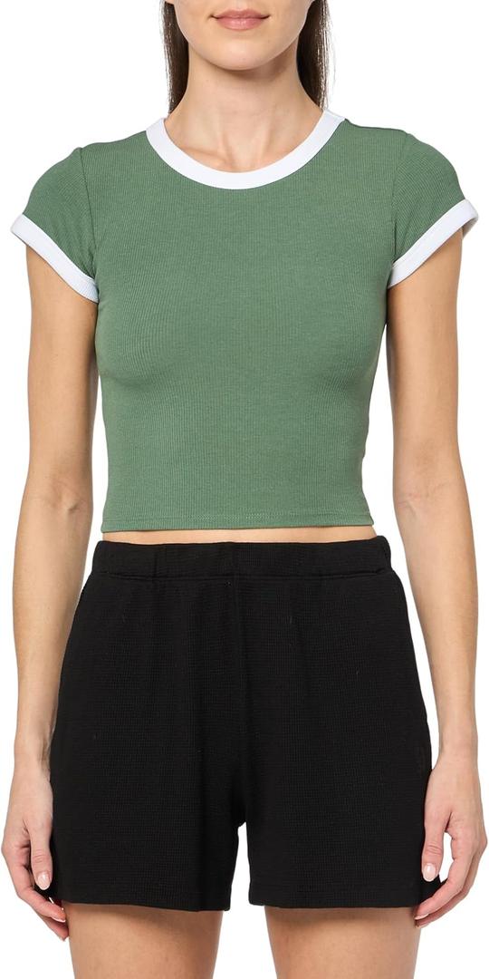 florence by mills Women's Crew Neck Ribbed Tee (Large, Duck Green)