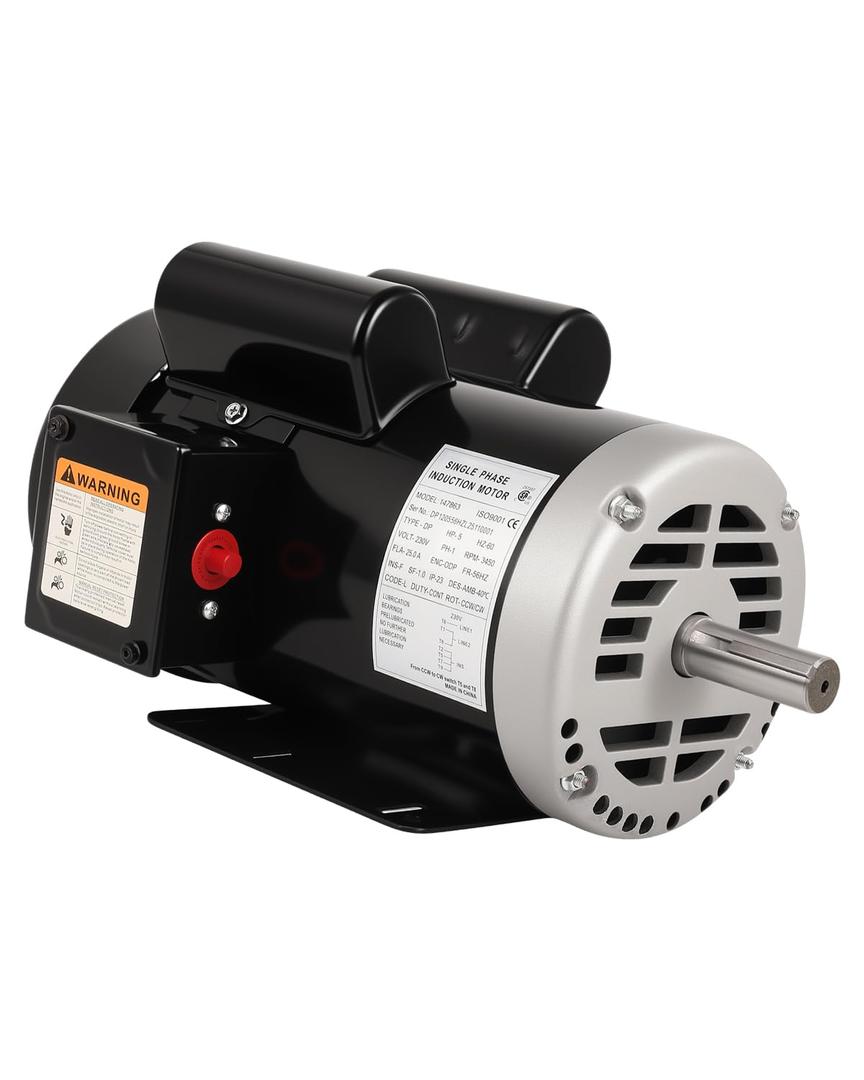 5 HP Air CompressorMotor, 230V Electric Motor 3450 RPM, CCW/CW Single Phase Motor, 56HZ Frame 7/8" Keyed Shaft