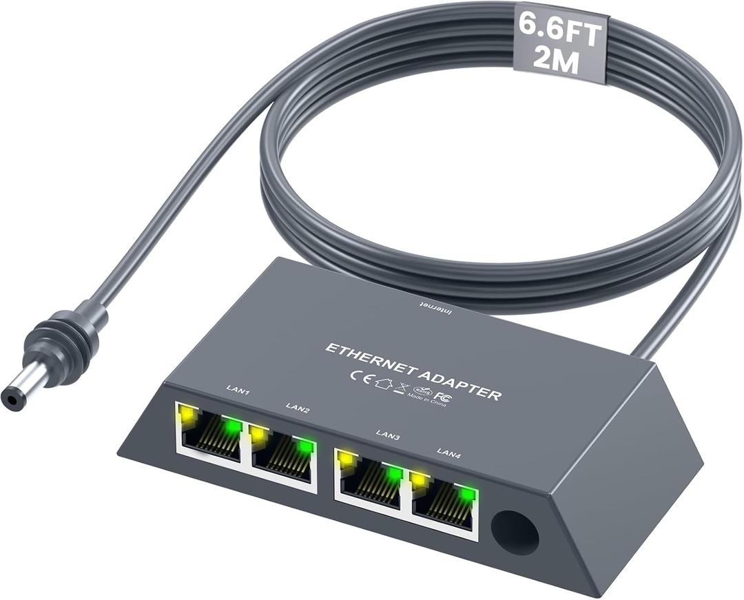 for Starlink Gen3/Mini Ethernet Adapter(2M) with 4 RJ45 Ports,Multi Ports Starlink Ethernet Adapter with Wired External Network for Other Devices and Network Cable[4 Devices Networked Simultaneously]