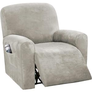 H.VERSAILTEX 4-Pieces Recliner Chair Covers Velvet Stretch Reclining Couch Covers for 1 Cushion Sofa Slipcovers Furniture Covers Form Fit Customized Style Thick Soft Washable(Small, Oatmeal)