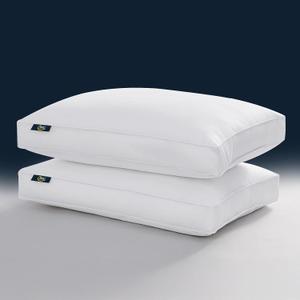 Serta Hotel Collection Pillows Queen Size Set of 2 White Goose Feather Down Fiber Gusseted 100% Cotton Pillow for Back, Stomach or Side Sleepers