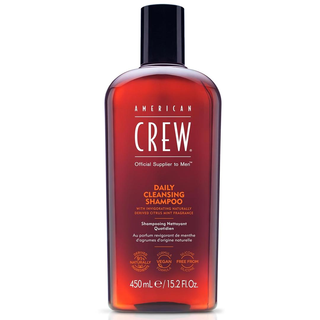 Shampoo for Men by American Crew, Daily Cleanser, Naturally Derived, Vegan Formula, Citrus Mint Fragrance, 15.2 Fl Oz