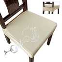 Genina Waterproof Seat Covers for Chairs,Set of 6 Dining Room Chair Seat Covers for Kitchen,Stretch Jacquard Removable Washable Dining Chair Slipcovers Protectors with Rear Covers, Beige