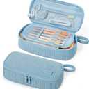 SUNEE Cute Pencil Case, Large Capacity Pencil Pouch Aesthetic Zipper Pencil Bag, Big Storage Pen Organizer for Stationery, Soft Corduroy Pencil Box Back to School Supplies for Teen Girls Boys, Blue