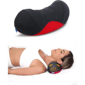 Bespilow Cervical Neck Pillow for Pain Relief, Dual-Layer Memory Foam Orthopedic Contour Pillow for Office,Travel, Ergonomic Neck Support for Back Sleepers,Cooling Breathable Case (US Design Patented) (Black&red)