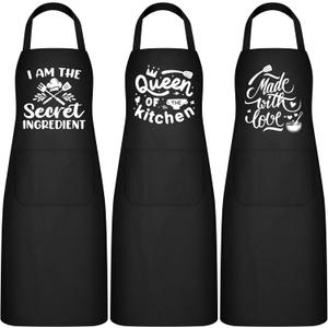 Jeyiour 3 Pack Funny Cooking Aprons Women Oil-proof Kitchen Aprons with Pockets for Home Chef BBQ Birthday Thanksgiving Gift(Black)