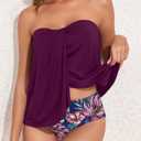 Tempt Me Two Piece Tankini Bathing Suits for Women Halter Bandeau Swim Top with Bottom Flyaway Tummy Control Swimsuit (Purple, XL)