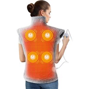 Massaging Heating Pad for Neck and Shoulders and Back, Large Electric Heating Pad for Back Pain Relief with 3 Heat Levels, 4 Massage Settings, 4 Massage Motors (Grey)