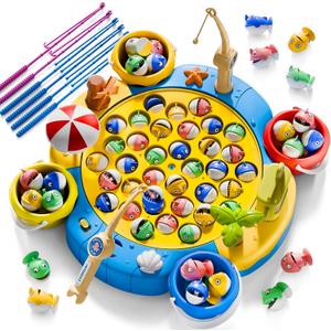 ORANGE OCEAN 66 PCS Magnetic Fishing Games for Kids Ages 4-8, Board Game for Kids 4-6, 1-8 Players Fishing Toys for Kids 3-5 with 360 Rotation, Ideas Birthday Gifts for 3 4 5 6 7 8 Year Old