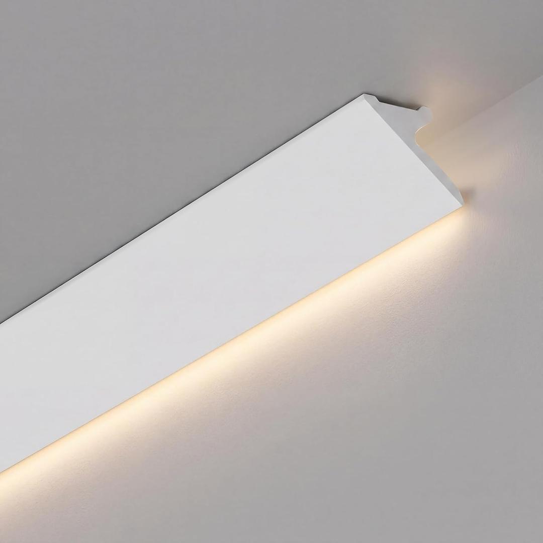 Pushglossy 8 Pcs 47.24"(Total 31.5 Ft) Ceiling Crown Molding with LED Duct Kit for Seamless Ambient Accent Lighting Waterproof Channel for Easy LED Trim Moulding Strip Installation(Triangle)