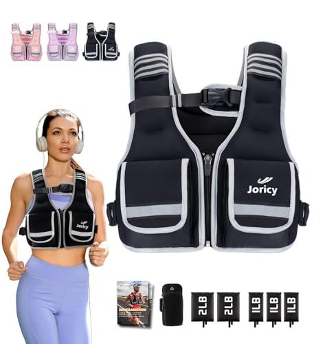Weighted Vest Adjustable Weights Woman 23-30lb Zip Up Weight Vest for Women Men with 5 Ironsand Weights, Reflective Strips for Walking Running Strength Training Workout, Black