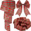 Yinder Plaid Christmas Wired Ribbon 2.5 Inch 50 Yard Traditional Red Tartan Plaid Christmas Holiday Ribbon Green Red Gold Garland Home Decor Gift Wrapping DIY Craft