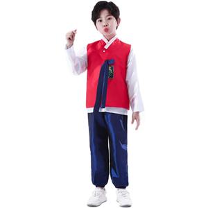 Boys Traditional Korean Dolbok Shirt Top Vest Costume Asian Pants Suit Set Outfit (Red, 7-8 Years)