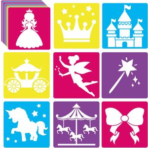 36pcs Princess Drawing Stencils 8 Inch Sidewalk Chalk Stencils Painting Large Washable Reusable Garden Theme Princesses Fairies Primary Shape Template