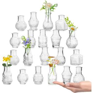 Small Glass Bud Vases Set of 20: Hewory Mini Vase Bulk for Wedding Centerpieces - Tiny Vases for Baby Showers Party Vintage Home Table Decor