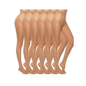 MANZI 6 Pairs Women's 20D Sheer Silky Pantyhose Run Resistant Nylon Tights High Waist Stockings with Control Top, M, Natural Nude