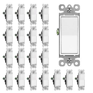 CML Single Pole Decorator Light Switch, 20 Pack Rocker Paddle Wall Switch, 15A 120/277V, On/Off Interrupter, White